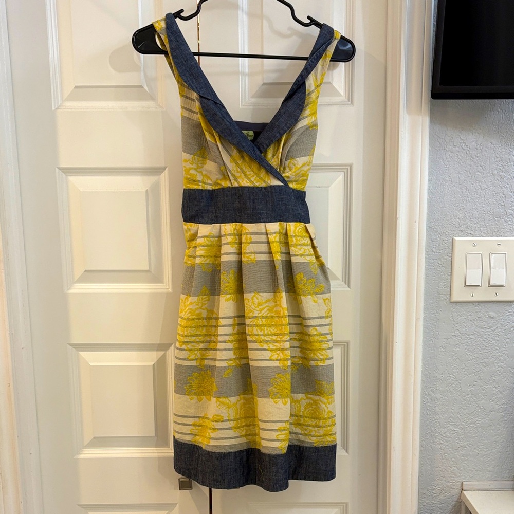 Eva Franco Yellow and Blue Striped  Dress